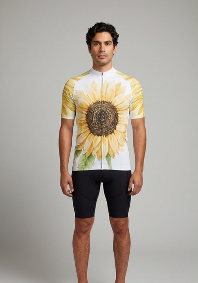 Mens Illustrated Sunflower Short Sleeve Cycling Jersey - front view