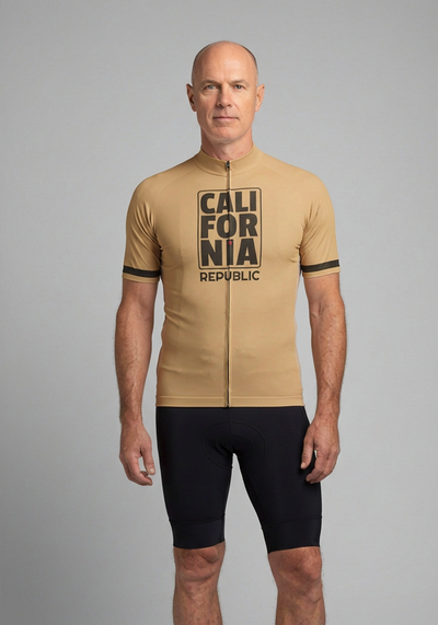 Mens California Republic Red Short Sleeve Cycling Jersey - Brown - front view