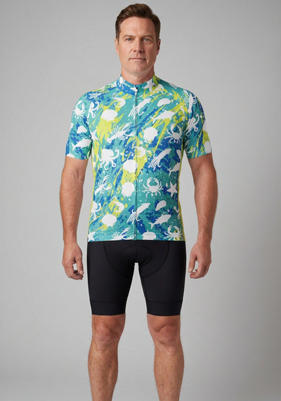 Mens Sea Life Short Sleeve Cycling Jersey - front view