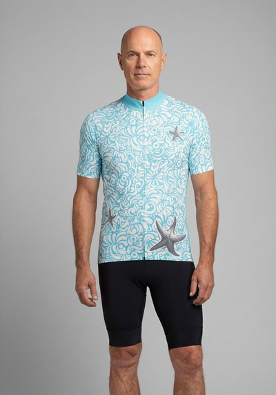 Mens Stellar Starfish Short Sleeve Cycling Jersey - Blue - front view