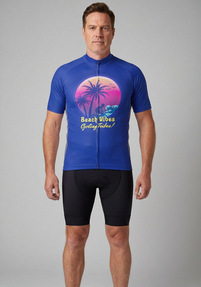 Mens Retrowave Sunset Short Sleeve Cycling Jersey - front view