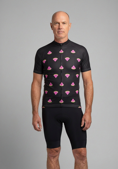 Mens Watermelon Black Short Sleeve Cycling Jersey - front view