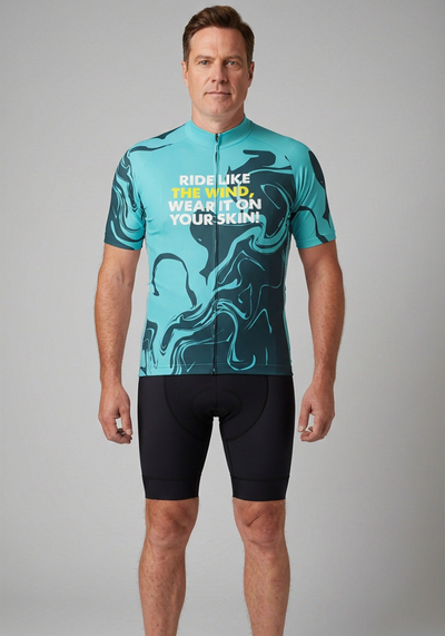 Mens Ride Like The Wind Wear It On Your Skin Short Sleeve Cycling Jersey - front view