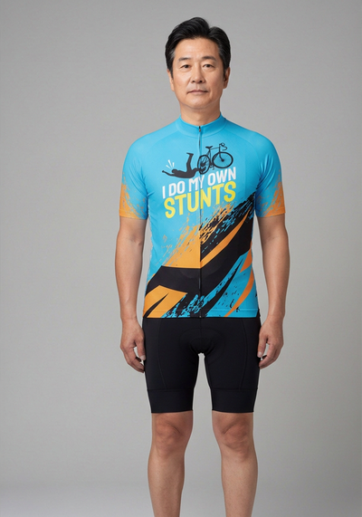 Mens I Do My Own Stunts Short Sleeve Cycling Jersey - Blue - front view