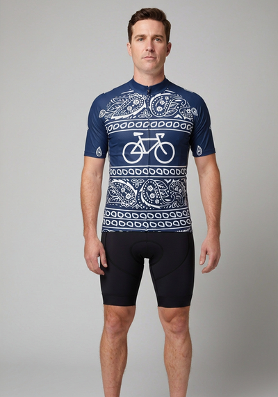 Mens Bandana Style Design Short Sleeve Cycling Jersey - front view