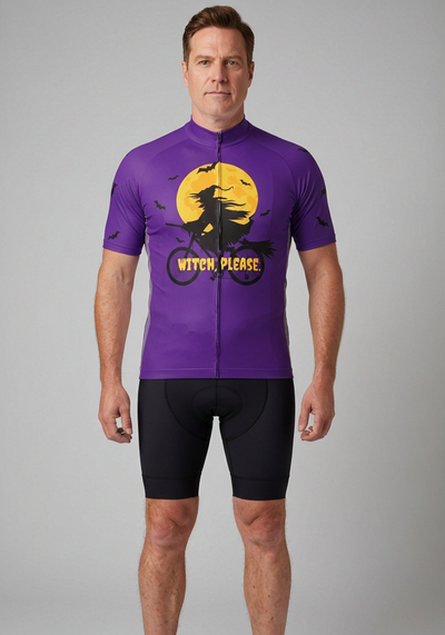 Mens Witch Please Short Sleeve Cycling Jersey - Purple - front view