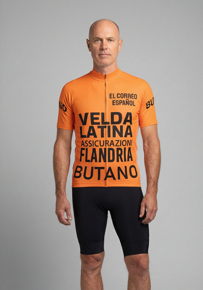 Mens Retro 1977 Flandria Maertens Vuelta A Espana Short Sleeve Cycling Jersey - front view