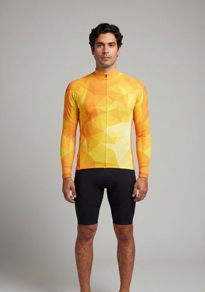 Mens High Viz Polygon Long Sleeve Cycling Jersey - front view
