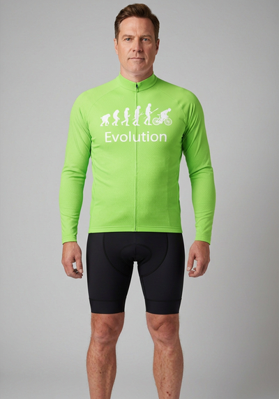 Mens Evolution Of Man In Green Long Sleeve Cycling Jersey - front view