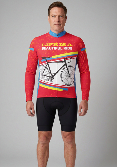 Mens Life Is A Beautiful Ride Long Sleeve Long Sleeve Cycling Jersey - front view