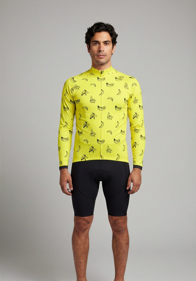 Mens Must Be Bananas Long Sleeve Cycling Jersey - front view