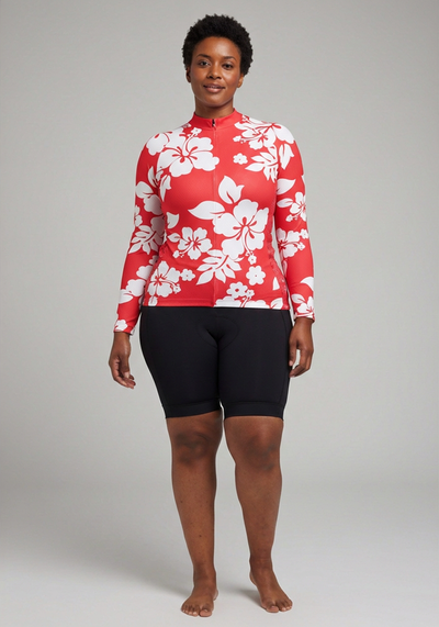 Womens Hawaiian Aloha Floral Long Sleeve Cycling Jersey - front view