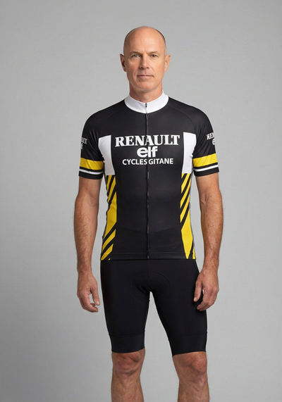 Mens Retro Auto Black Short Sleeve Cycling Jersey - front view