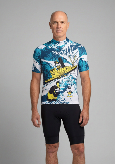 Mens Steamboat Willie In The Sea Short Sleeve Cycling Jersey - front view