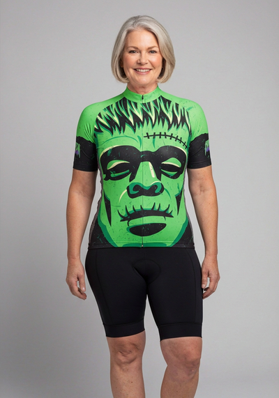 Womens Frankenstein On Wheels Short Sleeve Cycling Jersey - front view