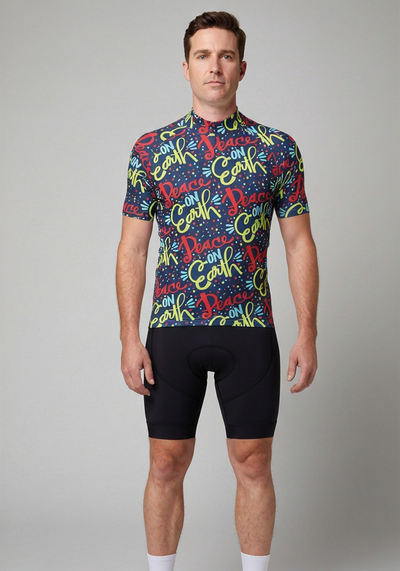 Mens Peace On Earth Short Sleeve Cycling Jersey - Green - front view