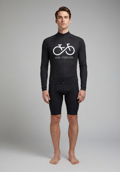 Mens Ride Forever Infinity Long Sleeve Cycling Jersey - Black - front view