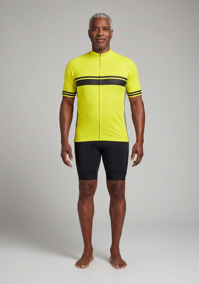Mens High Viz Classic Stripe Cycling Jersey - Yellow - front view