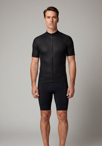 Mens Plain Colour Block Cycling Jersey - Black - front view