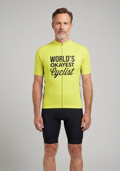 Worlds Okayest Cyclist High Viz Cycling Jersey - Yellow - front view