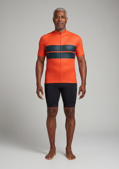 Retro Two Stripe Orange Cycling Jersey - _default - front view