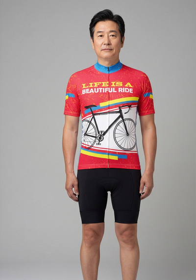 Mens Life Is A Beautiful Ride Short Sleeve Cycling Jersey - Red - front view