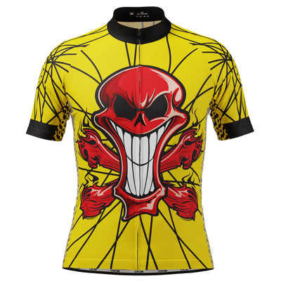 Maillot de cyclisme à manches courtes crâne rouge flamboyant pour hommes - Jaune