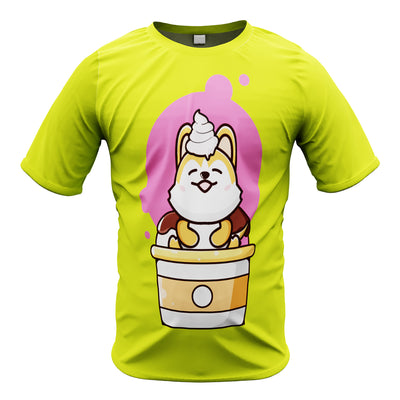 T-shirt de course à manches courtes pour enfants avec un chien en manga mignon et une glace