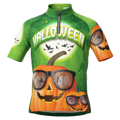 Kid's Halloween Pumpkin Glasses Short Sleeve Cycling Jersey