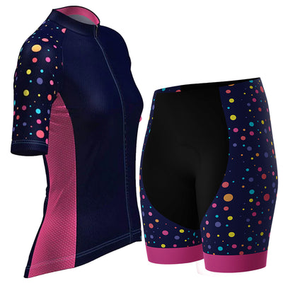 Women's Rainbow Polka Dots On Blue 2 Piece Cycling Kit