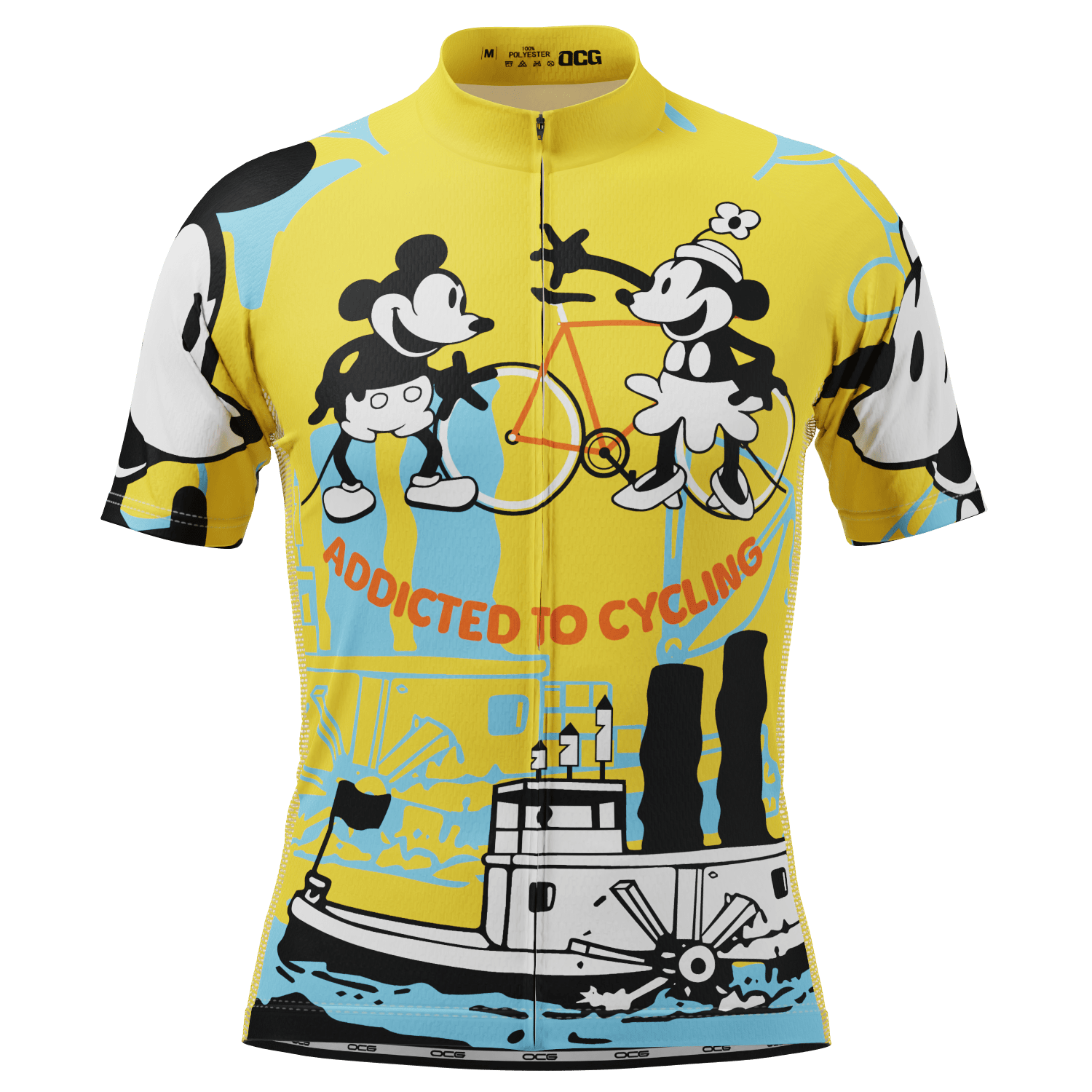 Men's Steamboat Willie-Addicted to Cycling Short Sleeve Cycling Jersey