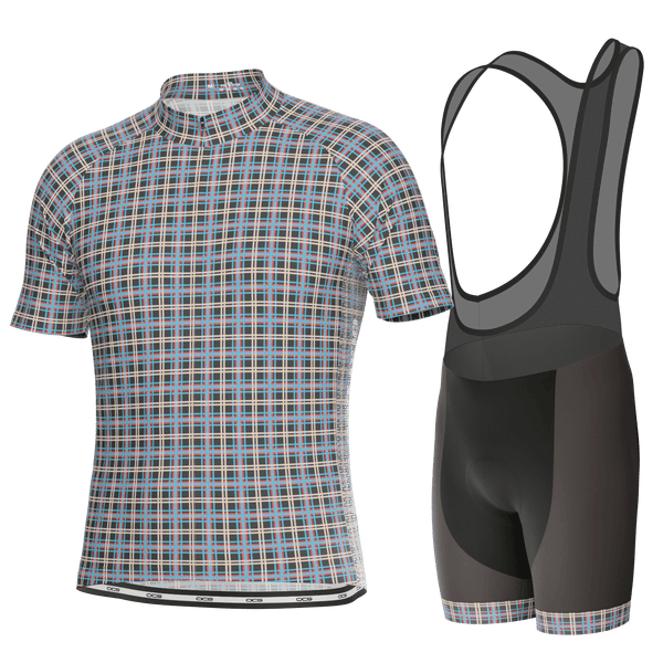 Men's Blue Plaid Checkered Short Sleeve 2 Piece Cycling Kit