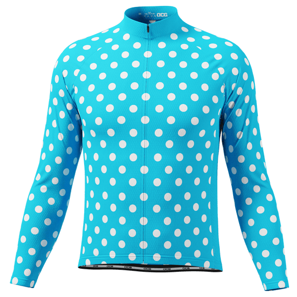 Men's High Viz White Polka Dots on Blue Long Sleeve Cycling Jersey