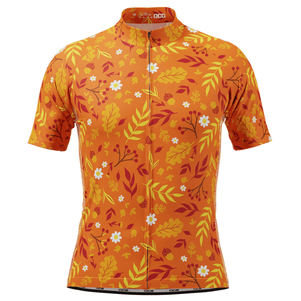 Men's Autumn Leaves Bright Short Sleeve Cycling Jersey