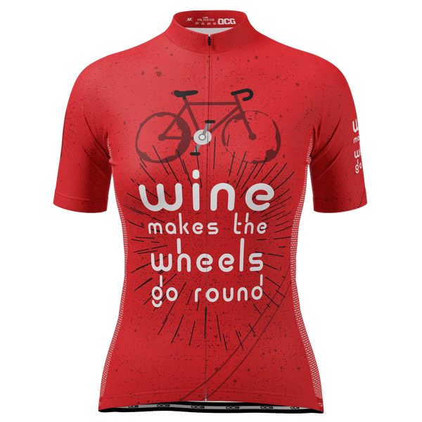 Women's Wine Makes the Wheels Go Round Short Sleeve Cycling Jersey