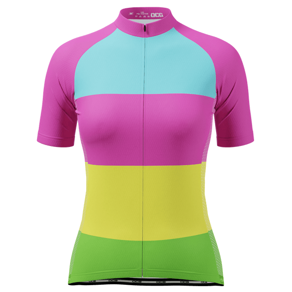 Women's Rainbow Candy Striped Short Sleeve Cycling Jersey