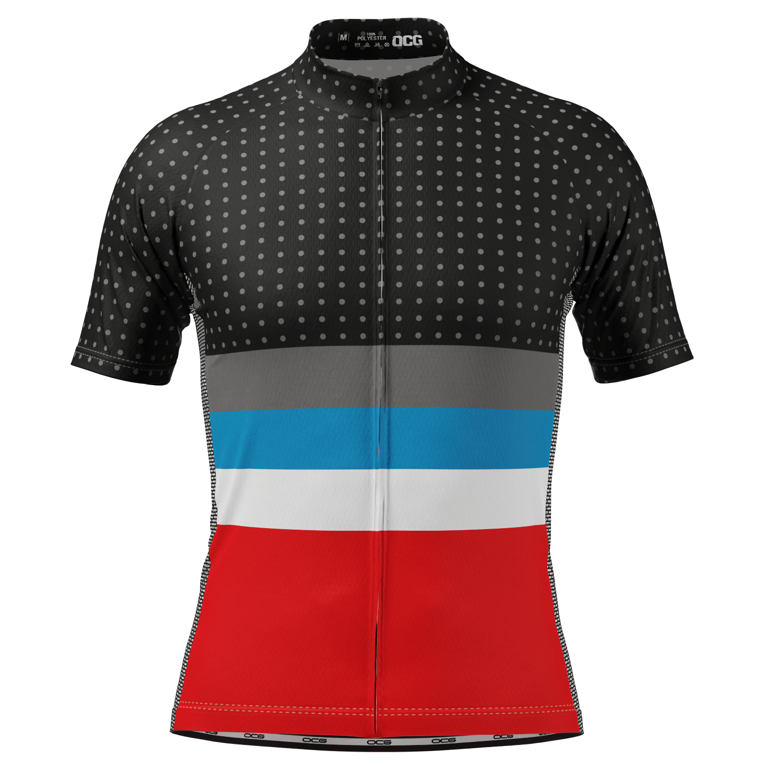 Men's Orange Tri-Stripe Polka Dot Short Sleeve Cycling Jersey