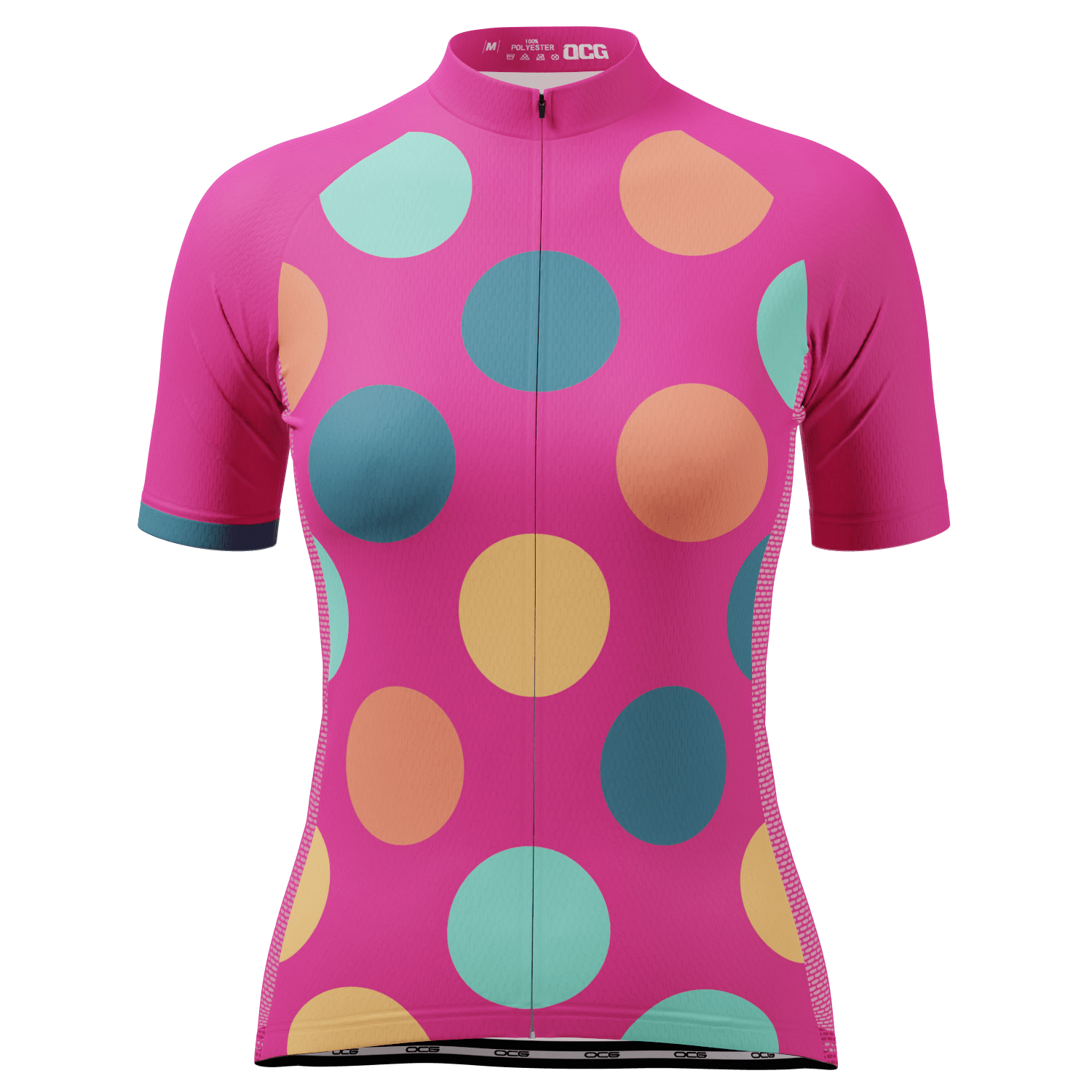 Women's High Viz Pink Bold Polka Dot Short Sleeve Cycling Jersey