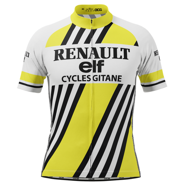 Men's Retro Auto Yellow Short Sleeve Cycling Jersey