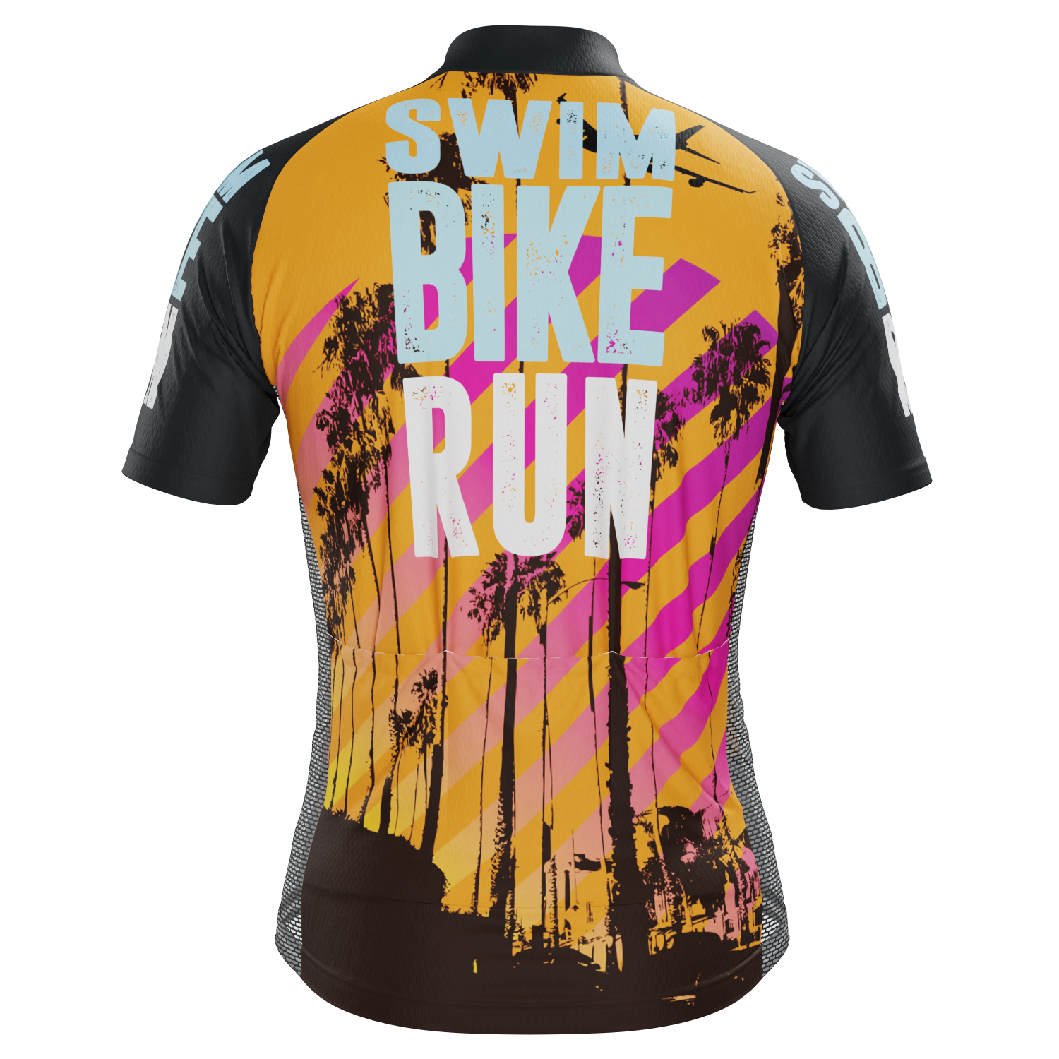 Men's Swim Bike Run Orange Summer Short Sleeve Cycling Jersey