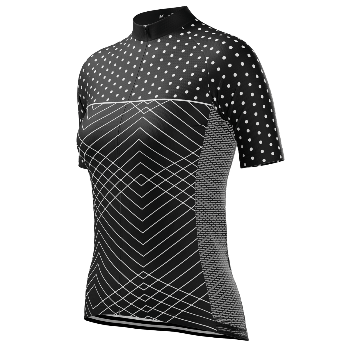Women's White Polka Dots on Black Zigzag Short Sleeve Cycling Jersey ...