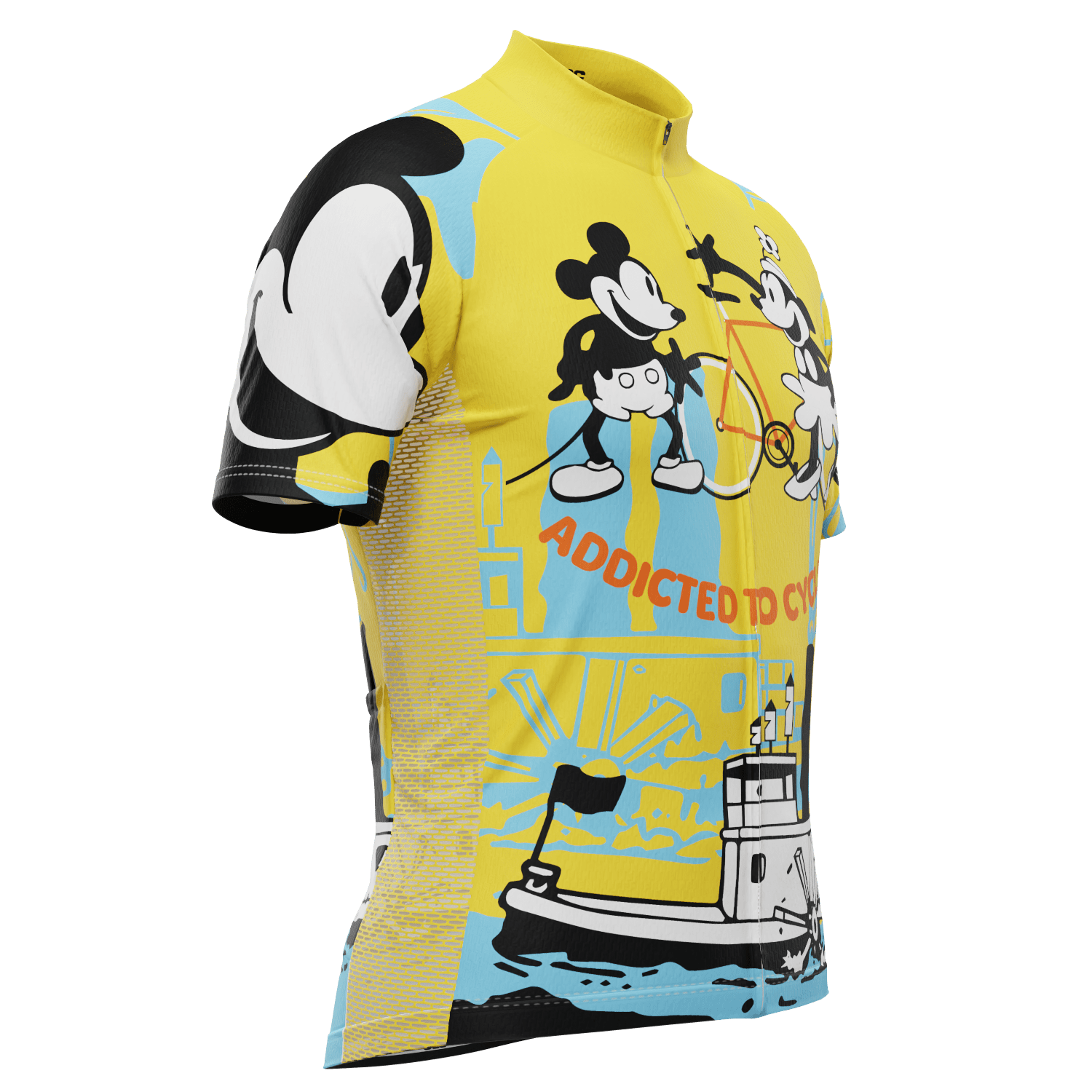 Men's Steamboat Willie-Addicted to Cycling Short Sleeve Cycling Jersey