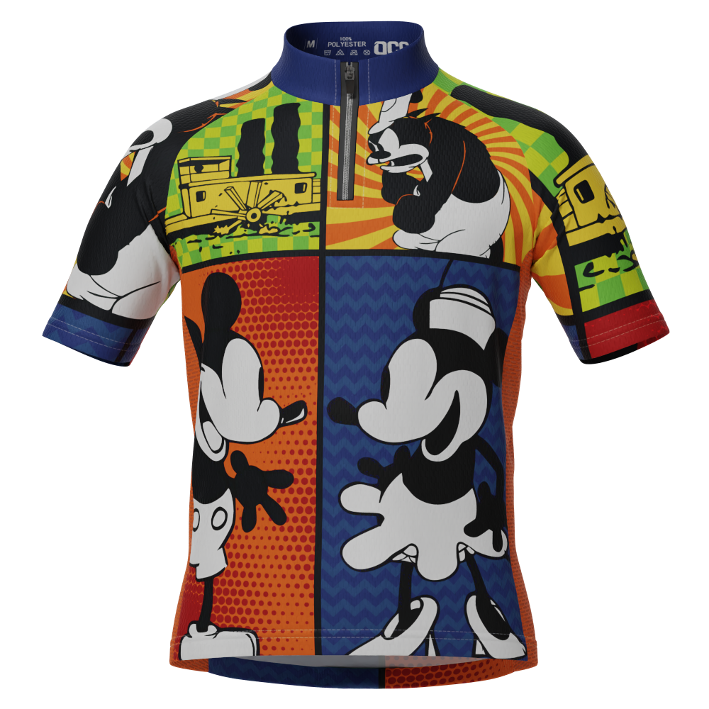 Kid's Steamboat Willie Comic Vignettes Short Sleeve Cycling Jersey