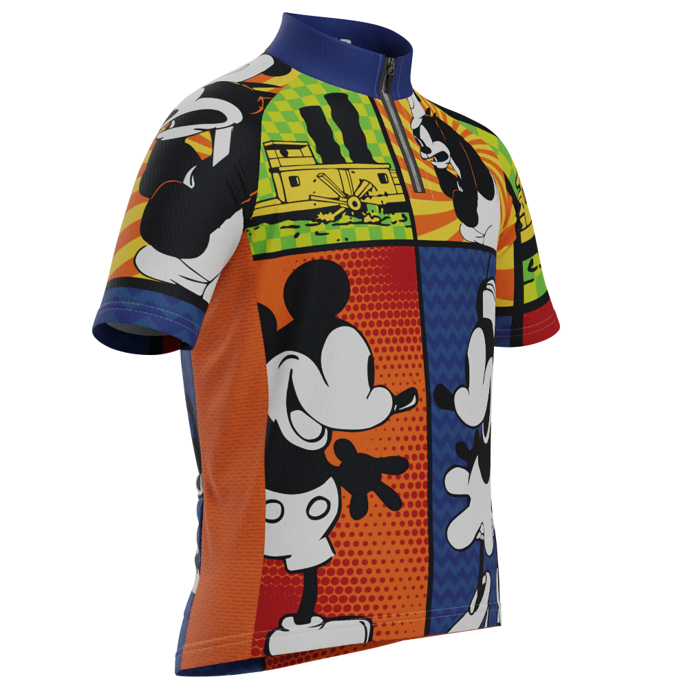 Kid's Steamboat Willie Comic Vignettes Short Sleeve Cycling Jersey