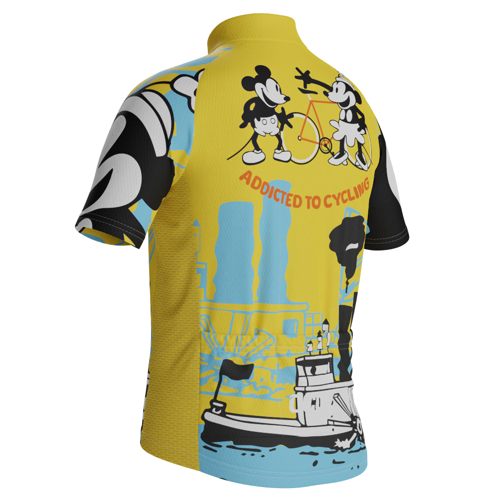 Kid's Steamboat Willie-Addicted to Cycling Short Sleeve Cycling Jersey