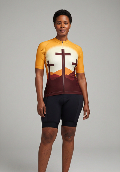 Womens Three Cross Christian Faith Cycling Jersey - _default - front view