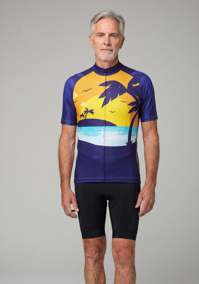 Mens Tropical Paradise Palm Tree Sunset Cycling Jersey - _default - front view