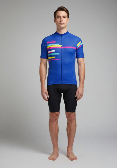Mens Road Stripe Blue Cycling Jersey - _default - front view