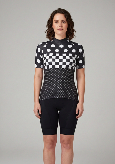 Womens Nina Polka Dot Checkered Cycling Jersey - _default - front view