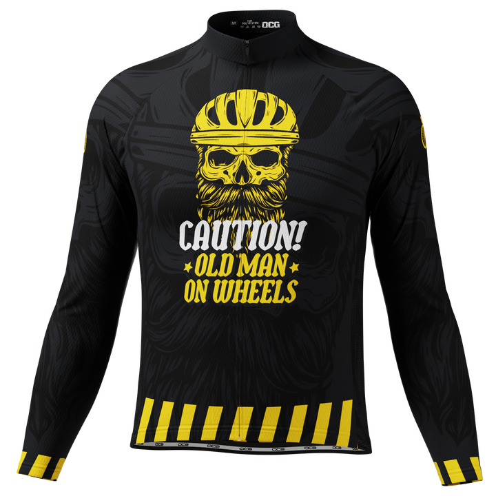 Men’s Old Man On Wheels Cycling Jersey Long Sleeve Performance Black